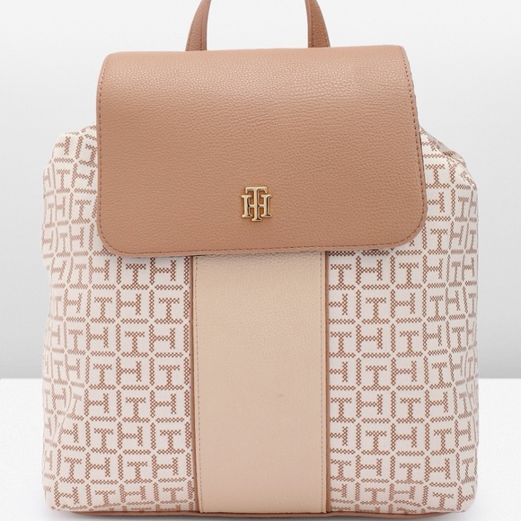 Tommy Hilfiger Handbags - Tommy Hilfiger Tan and Cream Backpack with Monogram Design